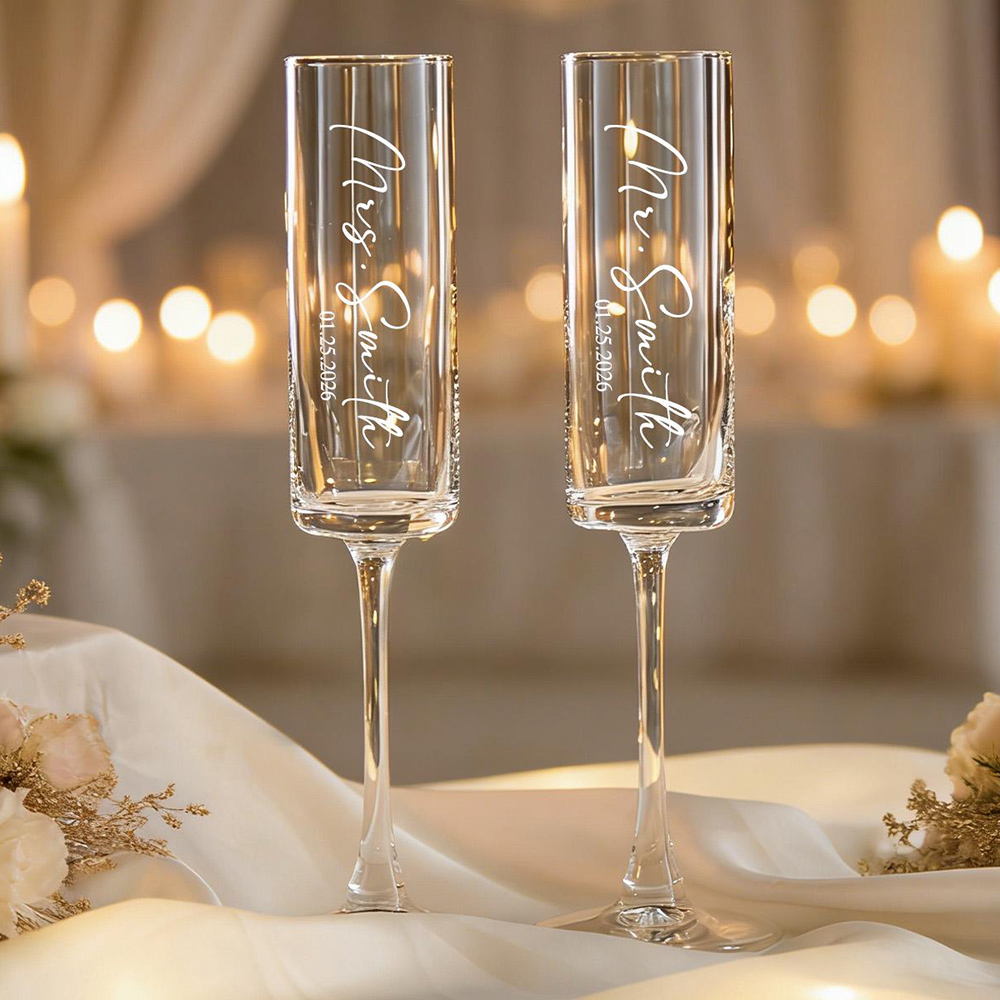 Champagne Flute Pair - Custom Wedding Wine Champagne Flutes Personalized