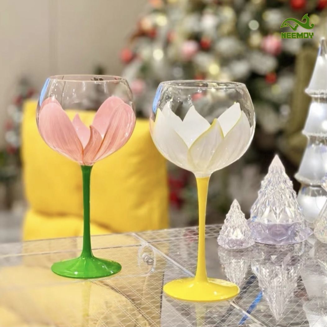 Middle Aged Tulip Painted Glas - Wine Beer Foot review and price
