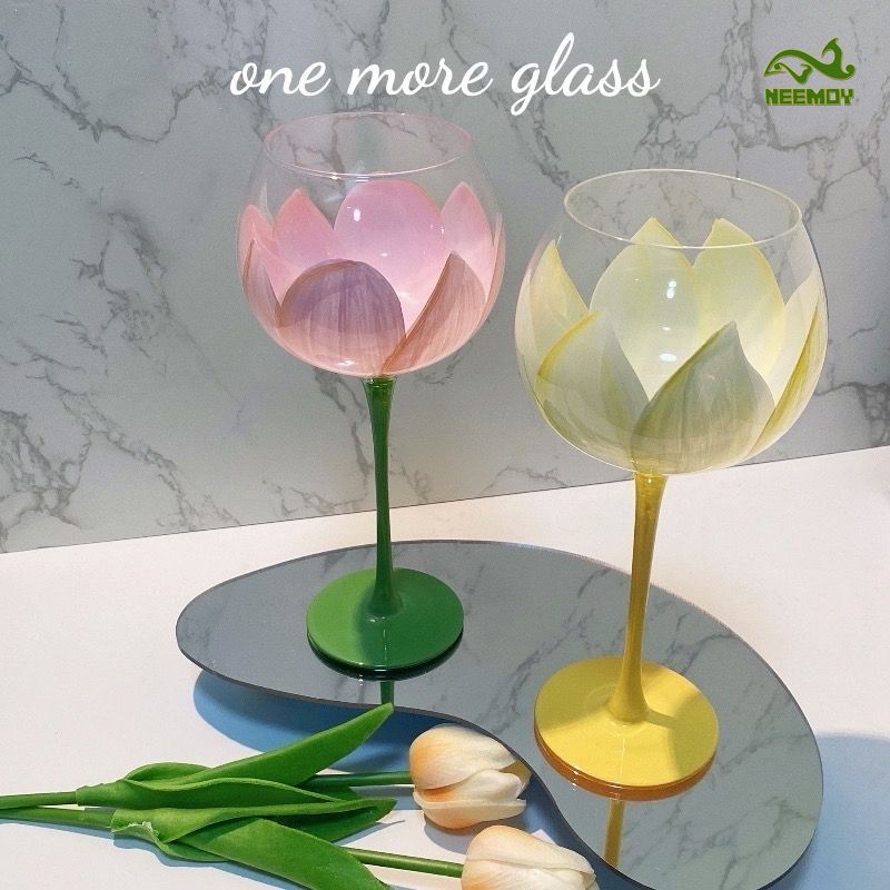 Middle Aged Tulip Painted Glas - Wine Beer Foot review and price